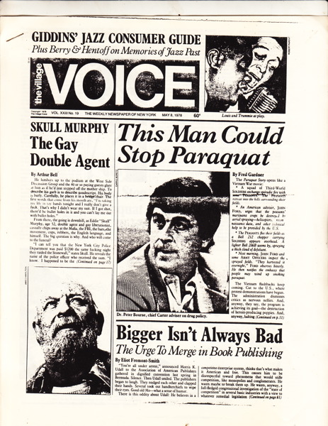 Peter Bourne on the front page of the Village Voice, May 8, 1978