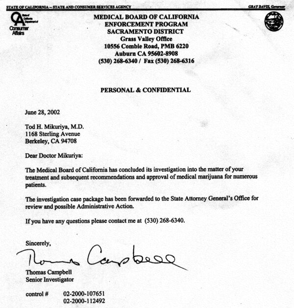 diagnosis letter with medical The Case Against Tod Mikuriya, MD O'Shaughnessy's