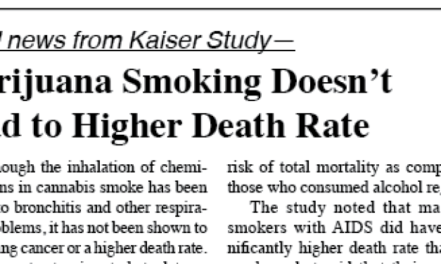 Marijuana Smoking Doesn’t Lead to Higher Death Rate —Kaiser Study