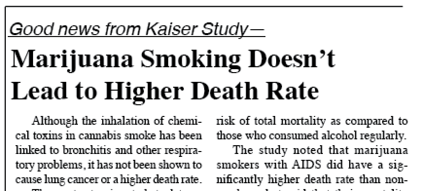 Marijuana Smoking Doesn’t Lead to Higher Death Rate —Kaiser Study